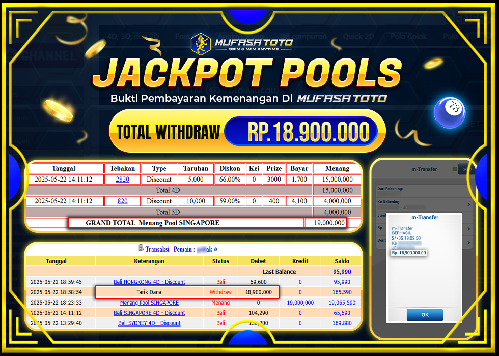 MUFASATOTO POOL SINGAPORE Rp.18.900.000 | LUNAS